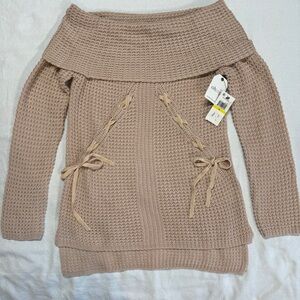 OHMG Blush pink Cowl‎ neck Lace up Sweater Coquette NWT New Medium